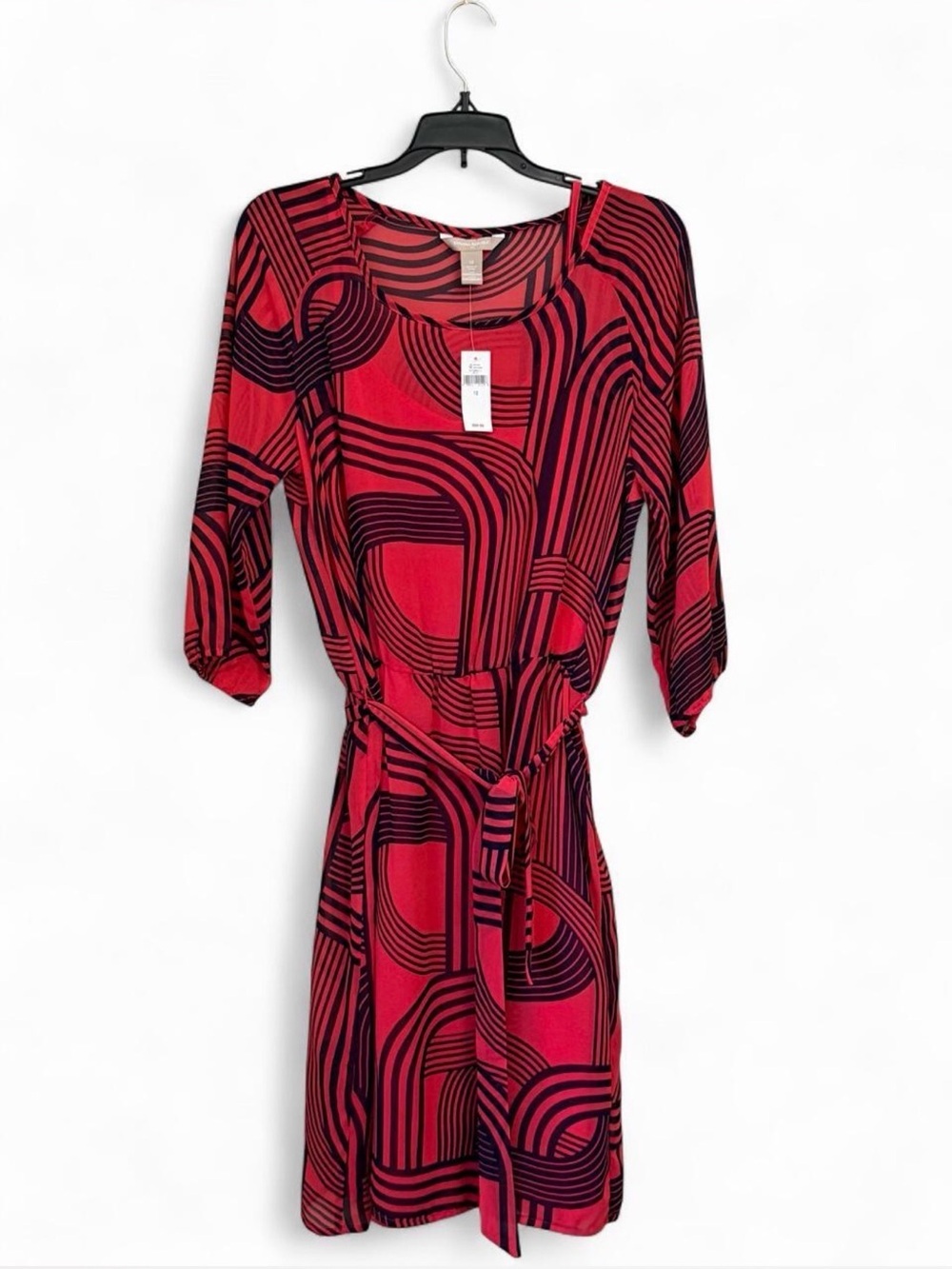 Banana Republic Red & Black Geometric Tie-Waist Dress NWT